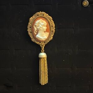 Vintage orange metal pin brooch